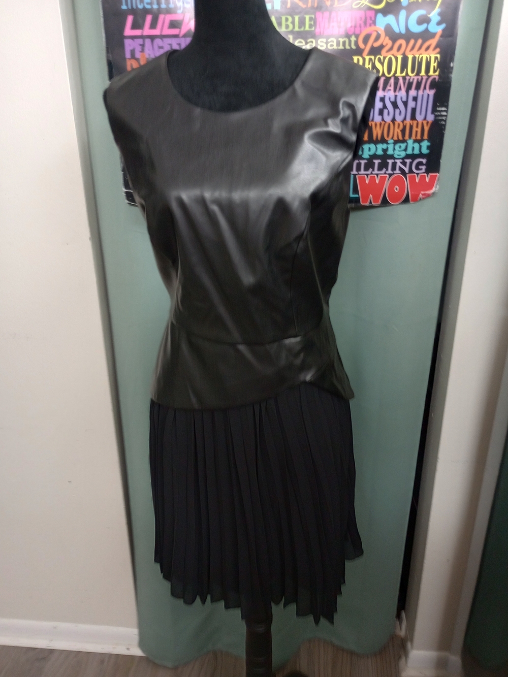 Sam Edelman Black Faux-Leather Paneled Skirt with Pleated Hem!